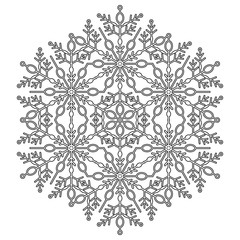 Round snowflake. Abstract winter black and white ornament. Fine snowflake