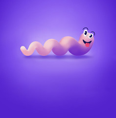illustration of a worm smiling on a purple background