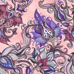 Vintage floral seamless pattern with hand drawn flowers. Can be used for wallpaper, website background, textile, phone case print