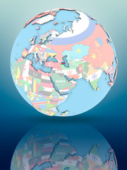 Obraz premium Azerbaijan on political globe with flags