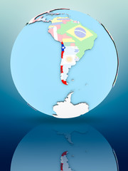 Obraz premium Chile on political globe with flags