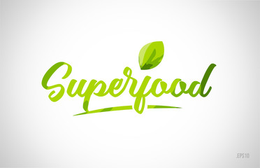 superfood green leaf word on white background