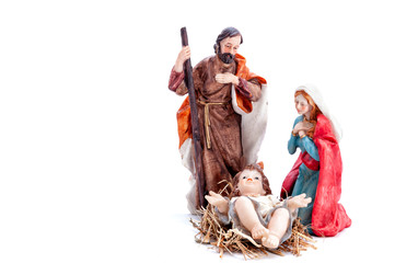 Fototapeta premium Christmas nativity scene with Holy Family, isolated on white background