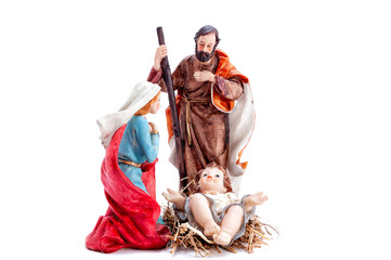 Christmas nativity scene with Holy Family, isolated on white background © francescomou