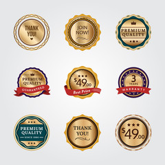 General Badges in Gold Version. General badges set for your designs, such us for your product, online shop, email newsletter or email marketing, web banner, print ad, etc.