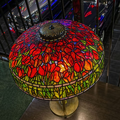 Art Deco Red Flower Stained Glass Lamp