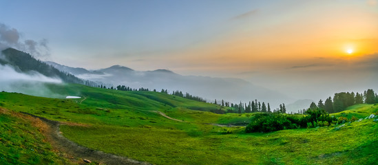 Beautiful panorama of sunset above a Mountain