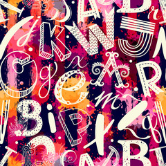 Seamless pattern with different letters on texture background