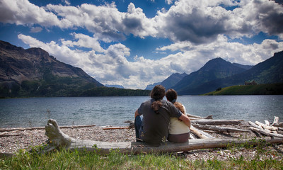 Hikers enjoy the mountain view (waterton lakes national park, Canada)