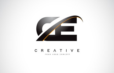 CE C E Swoosh Letter Logo Design with Modern Yellow Swoosh Curved Lines. - obrazy, fototapety, plakaty