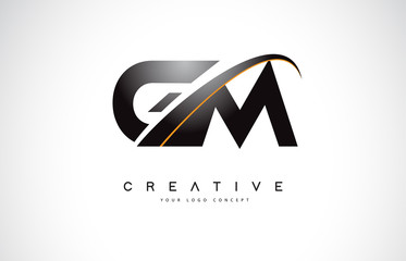 GM G M Swoosh Letter Logo Design with Modern Yellow Swoosh Curved Lines.