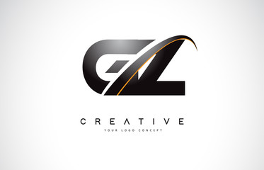 GZ G Y Swoosh Letter Logo Design with Modern Yellow Swoosh Curved Lines.