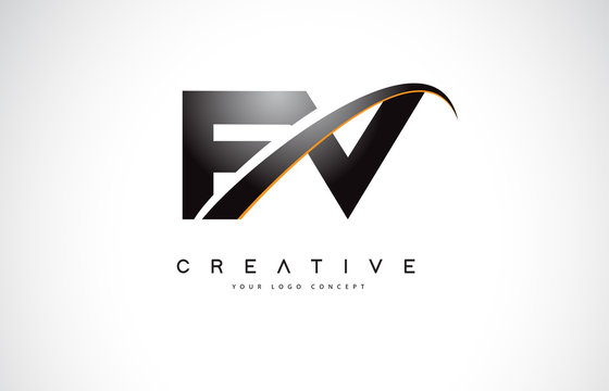 FV F V Swoosh Letter Logo Design with Modern Yellow Swoosh Curved Lines.