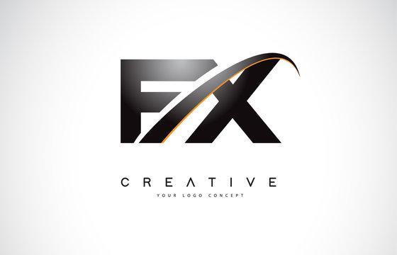 FX F X Swoosh Letter Logo Design With Modern Yellow Swoosh Curved Lines.