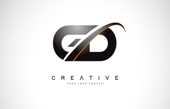 GD G D Swoosh Letter Logo Design with Modern Yellow Swoosh Curved Lines.