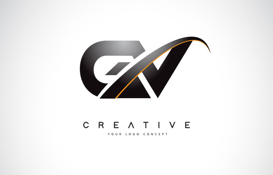 GV G V Swoosh Letter Logo Design with Modern Yellow Swoosh Curved Lines.