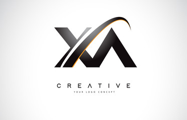 XA X A Swoosh Letter Logo Design with Modern Yellow Swoosh Curved Lines.
