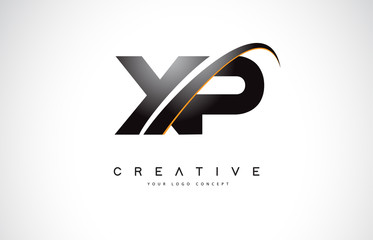 XP X P Swoosh Letter Logo Design with Modern Yellow Swoosh Curved Lines.