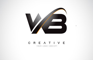 WB W B Swoosh Letter Logo Design with Modern Yellow Swoosh Curved Lines.