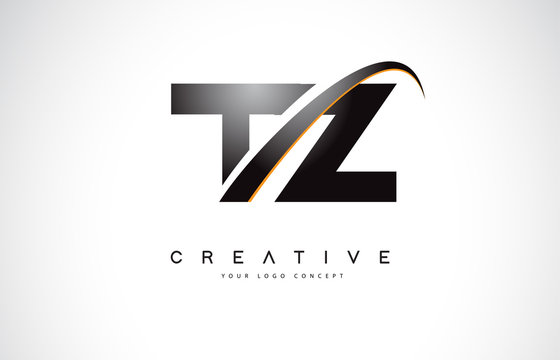 TZ T Z Swoosh Letter Logo Design with Modern Yellow Swoosh Curved Lines.