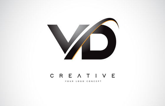 VD V D Swoosh Letter Logo Design with Modern Yellow Swoosh Curved Lines.