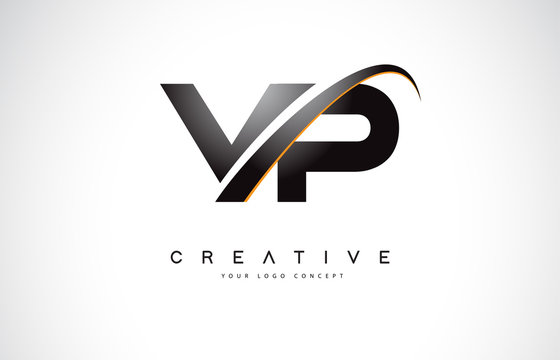VP V P Swoosh Letter Logo Design with Modern Yellow Swoosh Curved Lines.
