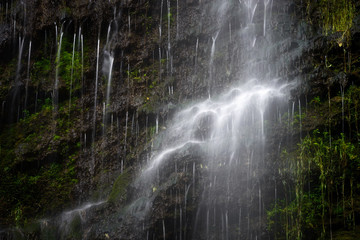 Fototapeta na wymiar Detail of waterfall in forest. Foggy season in Partnach Gorge near Garmisch-Partenkirchen, Bavaria, Germany.