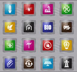 Alternative energy glass icons set