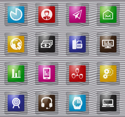 Business management and human resources glass icons set