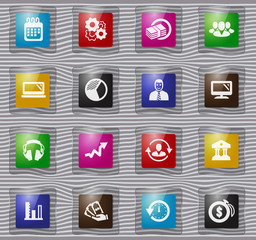 Business management and human resources glass icons set
