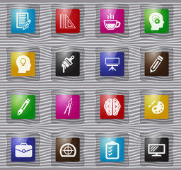 Creative process glass icons set