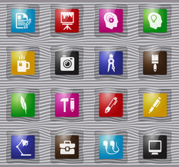 Creative process glass icons set
