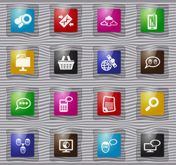 Data analytic and social network glass icons set
