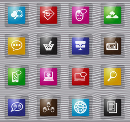 Data analytic and social network glass icons set