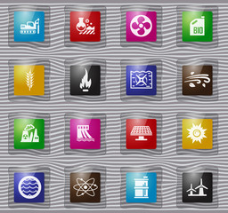 Fuel Power generation glass icons set