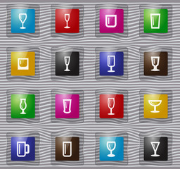 Glasses and cups glass icons set