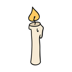 Doodle cartoon candle. Sign and symbol. Hand-drawn design element.
