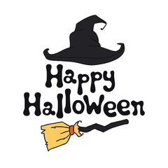 Happy Halloween theme. Handdrawn lettering phrase. Design element for Halloween. Vector handwritten calligraphy quote.