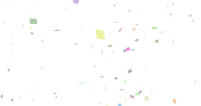 Confetti celebratory explosion with elements on a pastel colors and white background. Confetti falling from a high angle to the bottom. background for celebrations and holidays