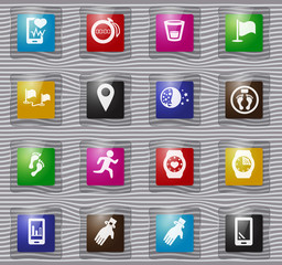 Joggin and workout modern monitoring apps glass icons set