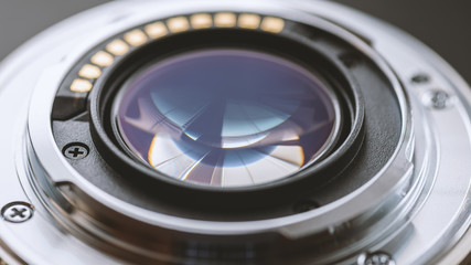 Backside of digital camera lens. Selective focus with shallow depth of field.