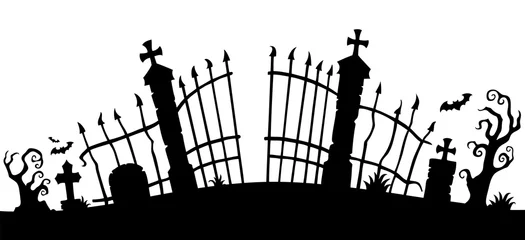 Keuken foto achterwand Voor kinderen Begraafplaats poort silhouet thema 1