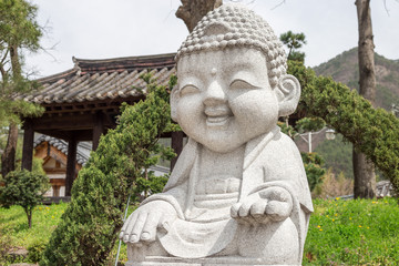 Budda statue in buddhist temple Songgwangsa, South Korea 12 april 2017