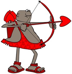Illustration of a male black Cupid aiming his arrow from a full quiver.