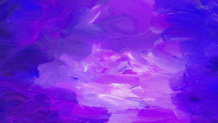 Oil painting. Clean blue background with rough texture of brush strokes. Night sky with moonlight.