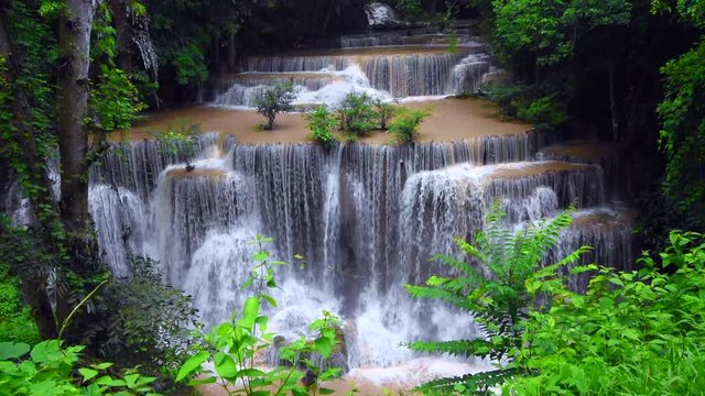 Huai Mae Kamin, beautiful waterfall, travel destination,  in Kanchanaburi, Thailand