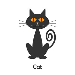 Cat in cartoon style, halloween card for kid, preschool activity for children, vector illustration