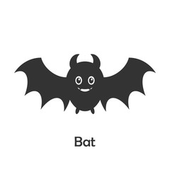 Fototapeta premium Bat in cartoon style, halloween card for kid, preschool activity for children, vector illustration