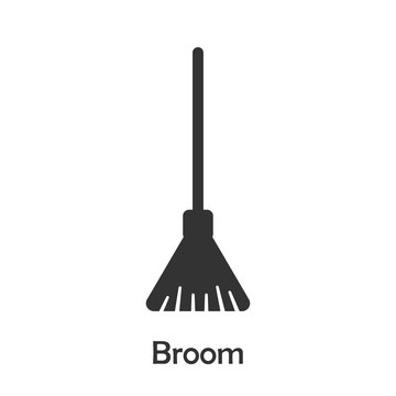 Broom in cartoon style, halloween card for kid, preschool activity for children, vector illustration