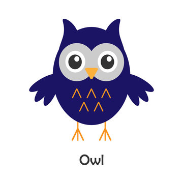 Owl in cartoon style, halloween card for kid, preschool activity for children, vector illustration